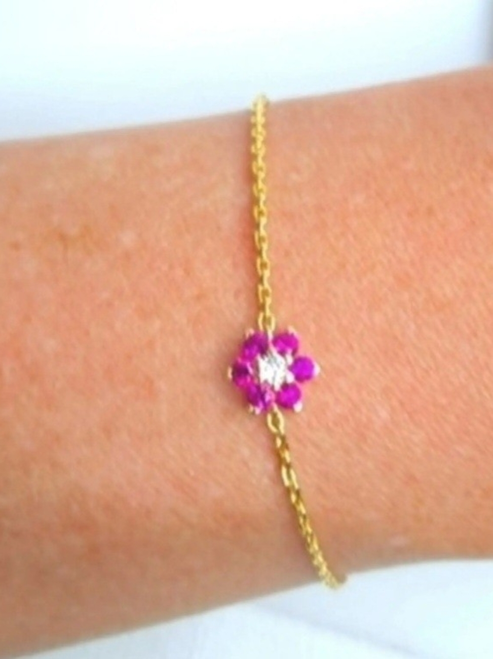 kate spade Gold Tone Chain Bracelet with Pink Flower Accent